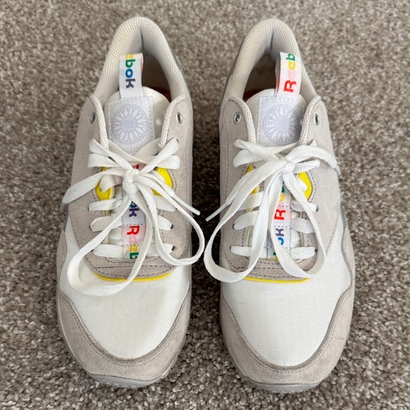 Reebok Shoes - Reebok White and Gray Athletic Shoes with Yellow Highlights Soulcycle collab